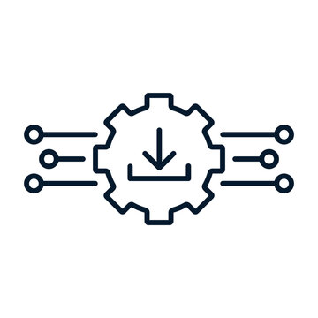 Software update concept, downloading new firmware. Vector line icon isolated on a white background.
