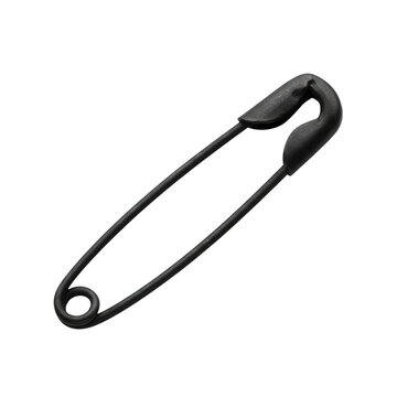 Black safety pin with metallic clip on white background