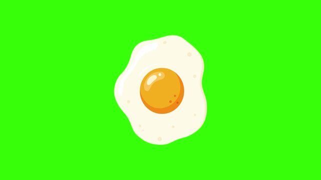Animated cartoon fried egg looping motion graphic icon on green screen