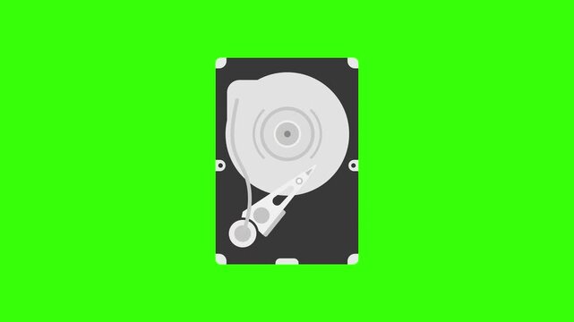 Computer HDD platter data processing isolated motion graphic on green screen background