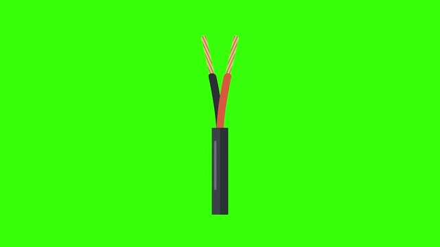 Electrical cable wire under high voltage on green screen background
