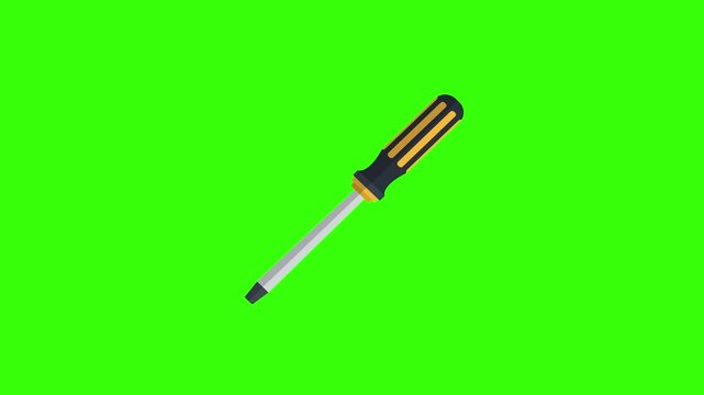 Hand tool screwdriver twisting loop animation on green screen background