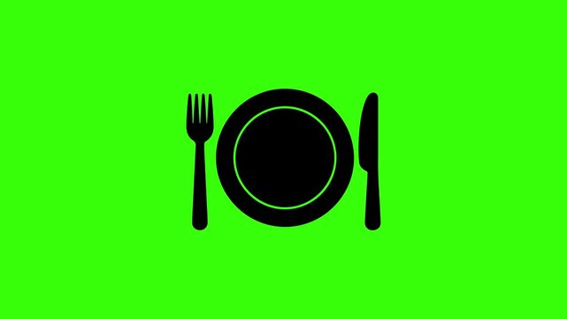 Restaurant plate with fork and knife animation loop on green screen