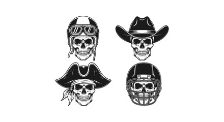 Fototapeta premium Skull wearing different hats illustration
