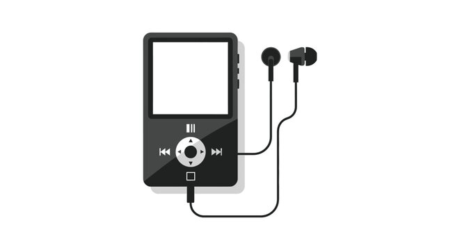 Vintage mp3 player with earphones connected