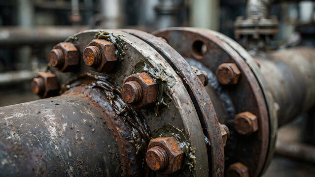 Rusty industrial pipeline flange connection