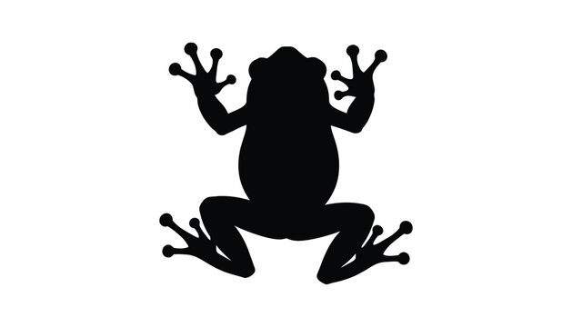 Black silhouette frog sitting on plain background