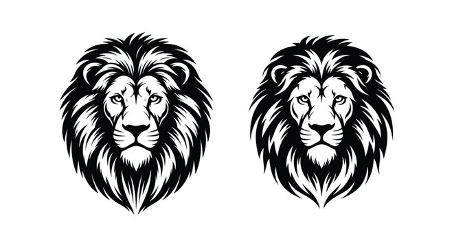 Black and white lion head illustration