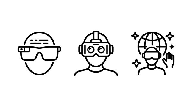Augmented and virtual reality technology icon collection with augmented technology metaverse interface wearable innovation experience interaction connection advanced collection