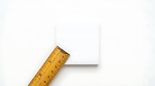 Wooden Measuring Ruler Pointing to Blank White Card for Precision Concept