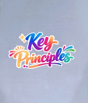 Vibrant rainbow colored key principles text heading sticker icon for corporate and educational slides