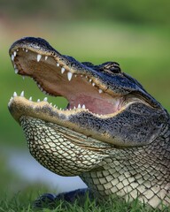 Obraz premium Massive Alligator Gaping Thermoregulating Yawning 