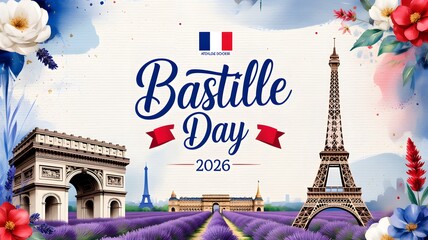 Colorful Celebration Poster with Landmarks and Floral Decorations for National Holiday