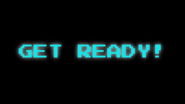 8bit Get Ready Retro Arcade Animation with Neon Glitch Effect