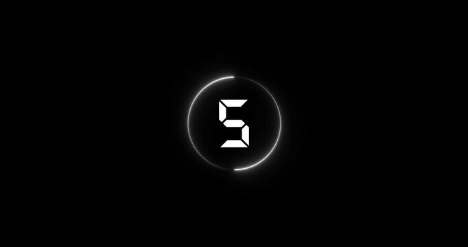 10 to 0 second modern digital countdown timer neon circle light style on black background animation. 10 seconds simple countdown timer dynamic visuals