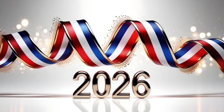 Twisting and Intertwining French Tricolor Ribbons Celebrating New Year 2026 in Elegant Style