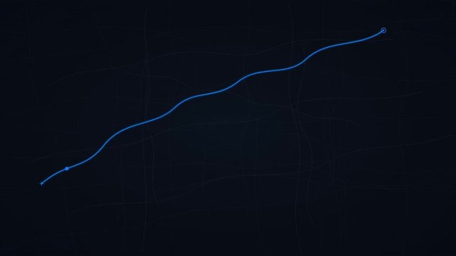 Electric blue navigation route animated across a dark road network with glowing pulse marker and dynamic path tracing. Ideal for GPS, logistics, transportation, mobility, and mapping technology.