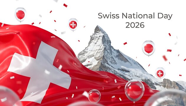 Swiss national day 2026 celebration with swiss flag and matterhorn mountain background switzerland national matterhorn mountain celebration patriotic confederation landscape heritage