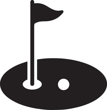 Black golf flag and ball icon isolated on transparent background, Vector, illustration