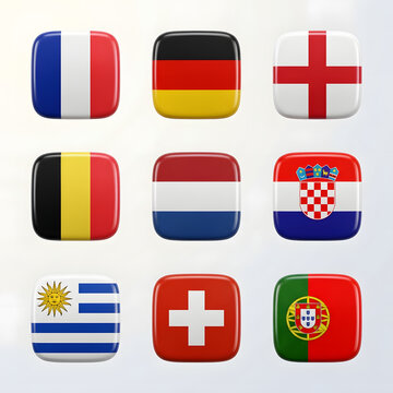 Collection of Rounded Square Glossy World Country Flag Icons Set on Soft Background