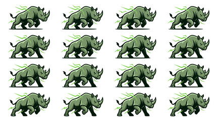Creative Animated Rhino Running in Dynamic Green Motion Trail Artwork Set with high quality professional line art symbols for modern creative design and digital branding projects © Linda