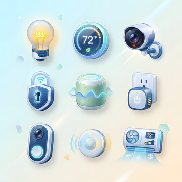 Set of Modern 3D Isometric Smart Home Technology Icons Illustrating Internet of Things Connected Devices for Automated Domestic Environments