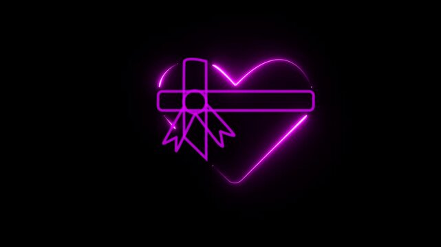 Heart shape neon sign shines in a vibrant shade of magenta against a dark backdrop signifying love and romance as a glowing symbol for wedding planning or special gift events during the festive.