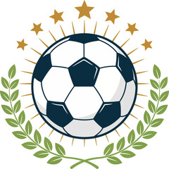 Fototapeta premium Soccer ball with laurel wreath and stars vector illustration symbolizing victory and sports achievement