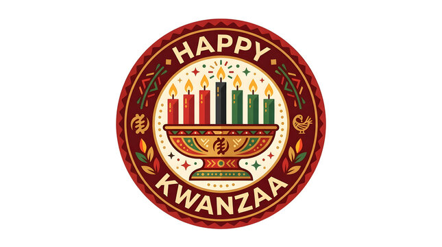 Illuminated Kwanzaa Candle Holder Symbol with Festive Greeting in Circular Design