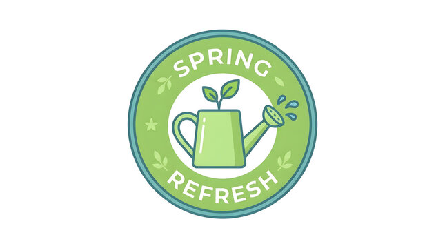 Green watering can icon with spring refresh text