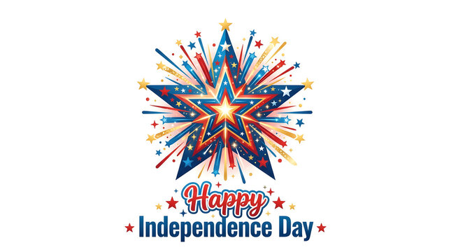 Vibrant Firework Burst in Star Shape Celebration with Happy Independence Day Text