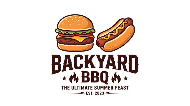 Backyard BBQ icon with hamburger and hot dog