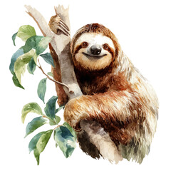 Sloth, watercolor illustration vector, isolated on a white background. © F-ART