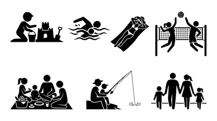 Fototapeta premium Black silhouette family leisure people icons.