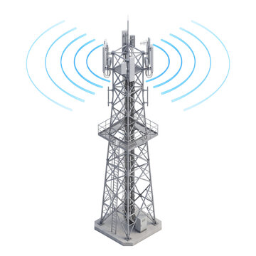 Telecommunication tower broadcasting radio waves for wireless network concept
