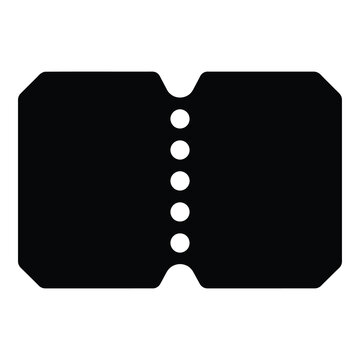 Black ticket stub icon with perforation and rounded corners for event admission icon