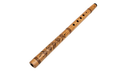 Traditional handmade carved wooden flute wind musical instrument isolated on a transparent background © golos-png