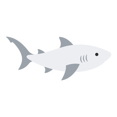 Fototapeta premium Gray cartoon shark swimming to the right side isolated on white background icon