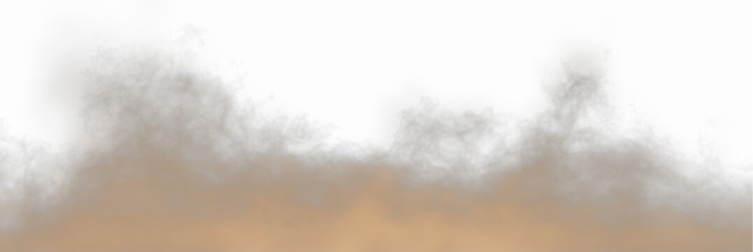 Transparent png of soft gold dust smoke cloud particles isolated on transparent background. Moving sandstorm smog explosion rising brown overlay design elements for compositing editing PNG air sand
