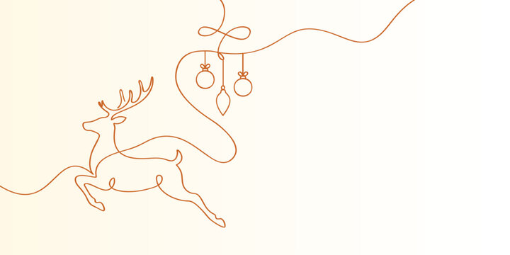 Abstract Christmas deer golden single-line sketch on white background for wall decor