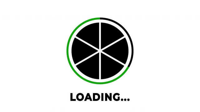 Circular loading progress bar with rotating segments and bouncing text animation. Ideal for website buffering screens, software updates, app installation progress, user interfaces, digital dashboards.