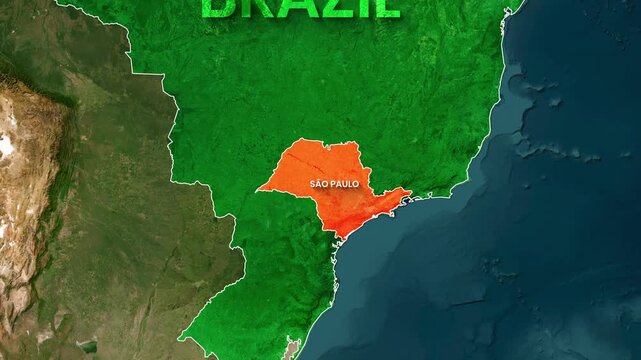 S&atilde;o Paulo state highlighted on a dynamic map of Brazil in an animated video