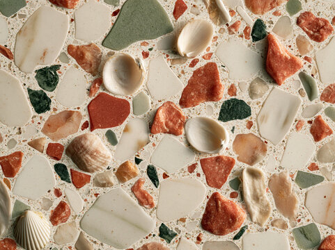 Shell terrazzo texture with muted cora tones