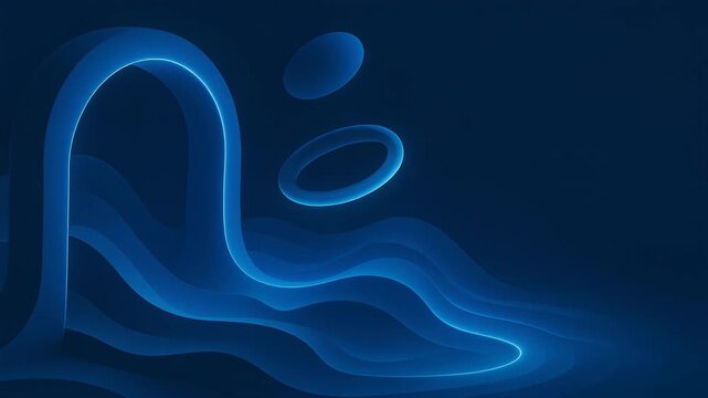 Abstract blue background wave with neon glow light, layered gradient depth and paper cut curves for modern tech wallpaper