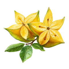 Fototapeta premium Starfruit, watercolor illustration vector, isolated on a white background.