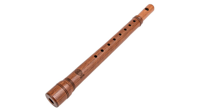 Traditional handmade carved wooden flute wind musical instrument isolated on a transparent background