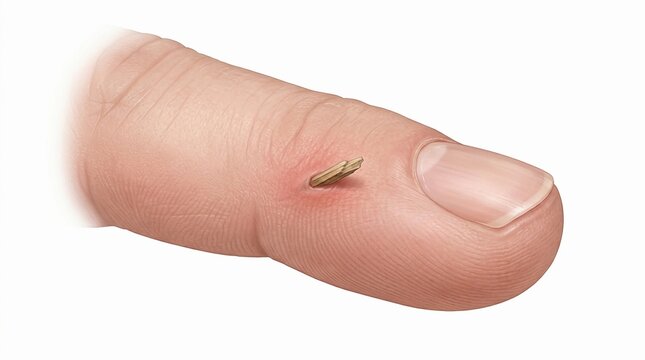 Wooden splinter embedded in a human finger