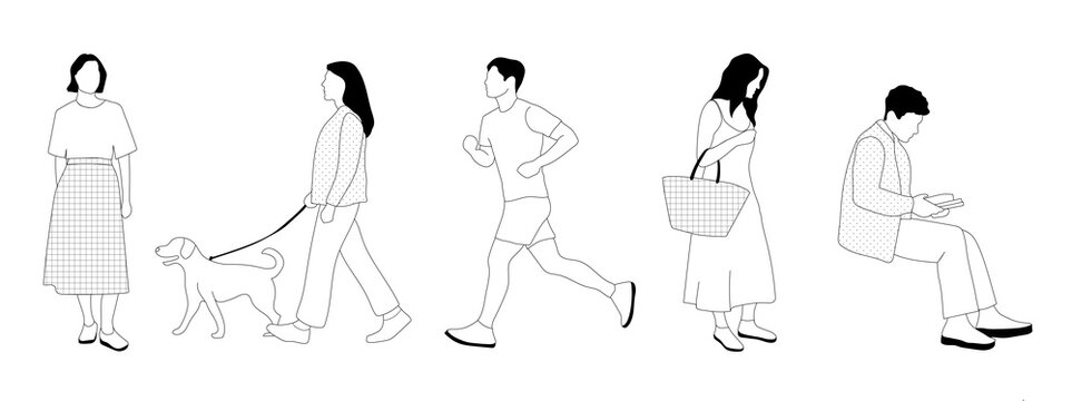 Set of people in elevation view for use in architectural drawing