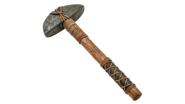 Traditional old wooden mace club weapon stick object isolated on a transparent background