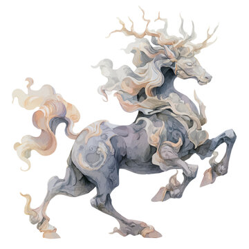 Qilin, watercolor vector, isolated on a white background.